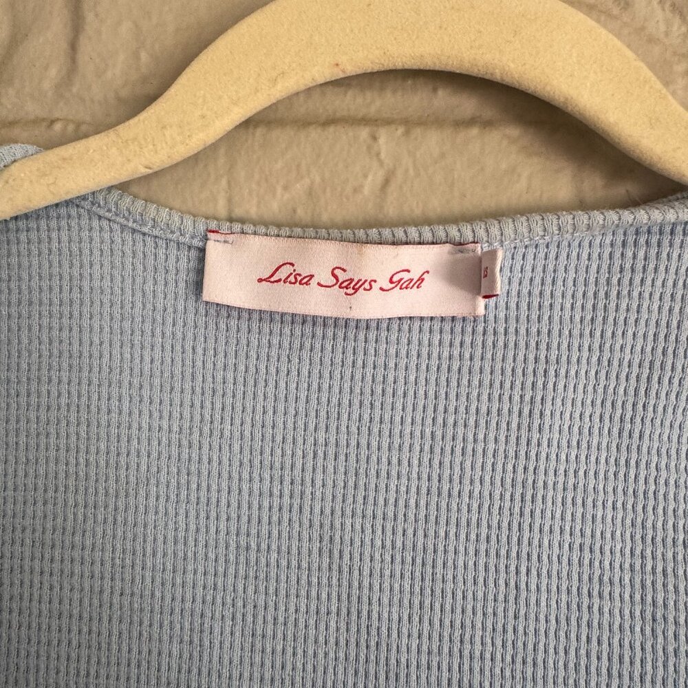 Lisa Says Gah Light Blue Ribbed Tie-Front Cropped Cardigan - Size XS - Picture 4 of 4